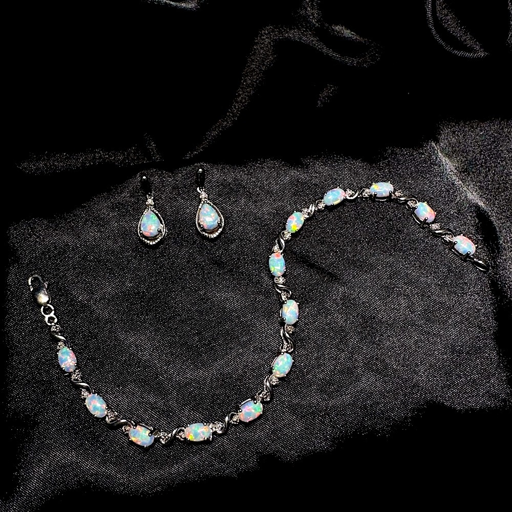 *SOLD* Opal Tennis Bracelet & Drop Earring Set